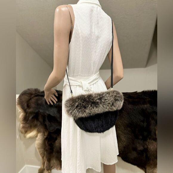 Colorblock Handmade Real Mink Fur & Fox Fur Removable leather Handles Bag - Picture 8 of 14